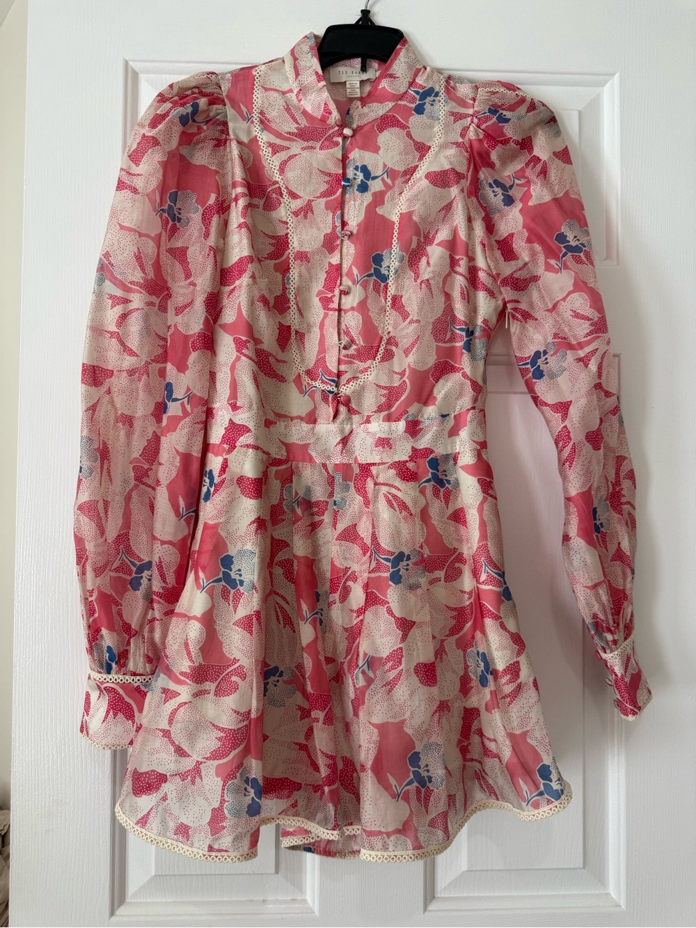 Ted Baker Pink Floral Dress with Blue Accents